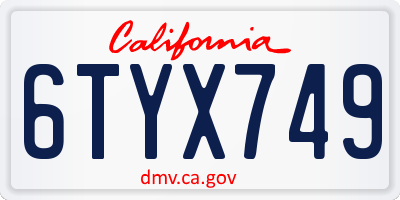 CA license plate 6TYX749