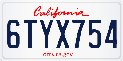 CA license plate 6TYX754