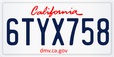 CA license plate 6TYX758