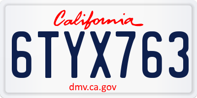 CA license plate 6TYX763