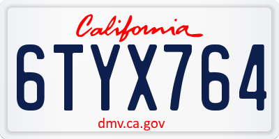 CA license plate 6TYX764