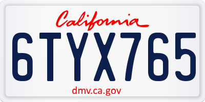 CA license plate 6TYX765