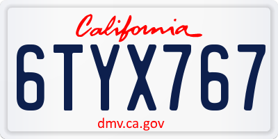 CA license plate 6TYX767