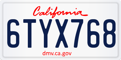 CA license plate 6TYX768