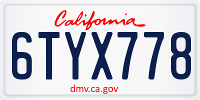 CA license plate 6TYX778
