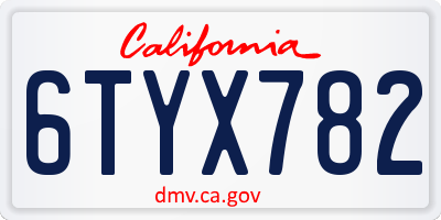 CA license plate 6TYX782