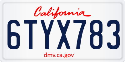 CA license plate 6TYX783