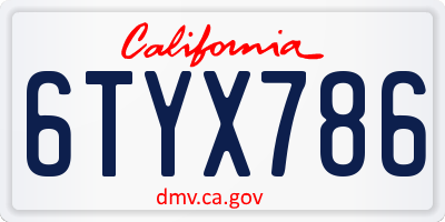 CA license plate 6TYX786