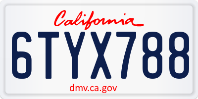 CA license plate 6TYX788
