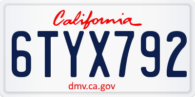 CA license plate 6TYX792