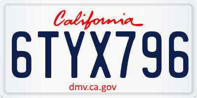 CA license plate 6TYX796