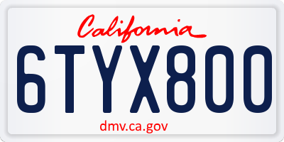 CA license plate 6TYX800