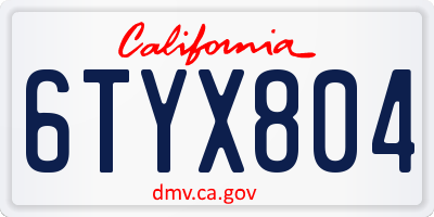 CA license plate 6TYX804