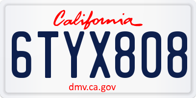 CA license plate 6TYX808
