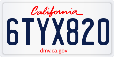CA license plate 6TYX820