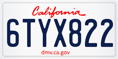 CA license plate 6TYX822