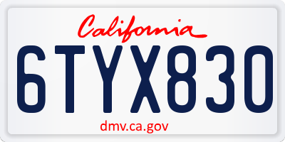 CA license plate 6TYX830