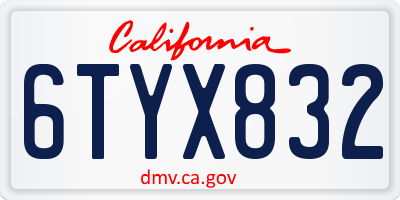 CA license plate 6TYX832