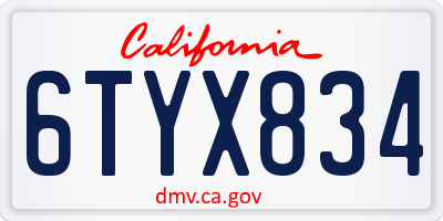 CA license plate 6TYX834