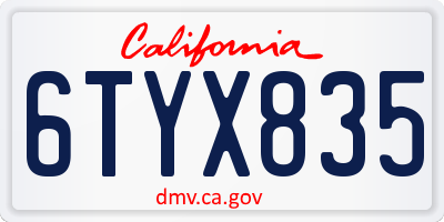 CA license plate 6TYX835