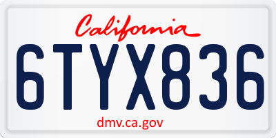 CA license plate 6TYX836