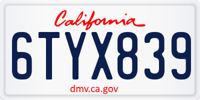 CA license plate 6TYX839