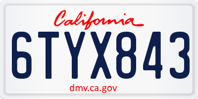 CA license plate 6TYX843