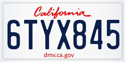 CA license plate 6TYX845