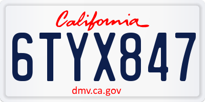CA license plate 6TYX847