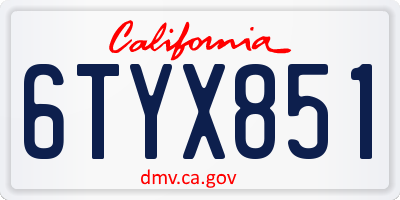 CA license plate 6TYX851