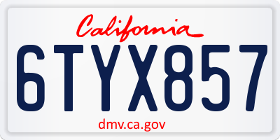 CA license plate 6TYX857