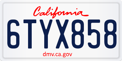 CA license plate 6TYX858