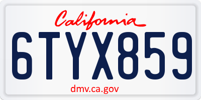 CA license plate 6TYX859