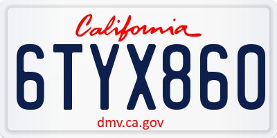 CA license plate 6TYX860