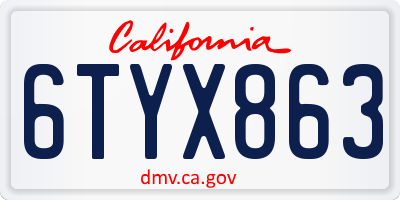 CA license plate 6TYX863
