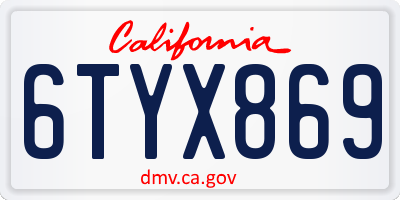 CA license plate 6TYX869