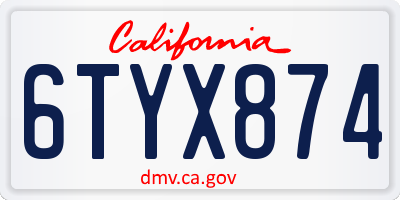 CA license plate 6TYX874