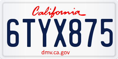 CA license plate 6TYX875