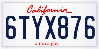 CA license plate 6TYX876