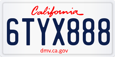 CA license plate 6TYX888