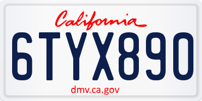 CA license plate 6TYX890