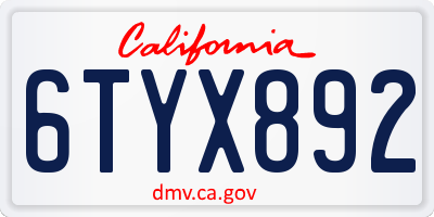 CA license plate 6TYX892