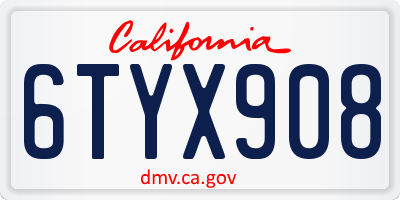 CA license plate 6TYX908