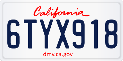 CA license plate 6TYX918