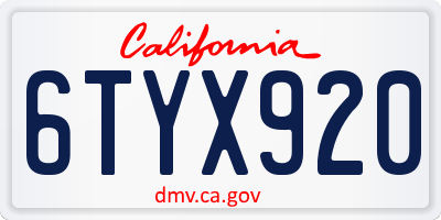 CA license plate 6TYX920