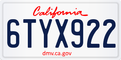CA license plate 6TYX922