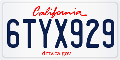 CA license plate 6TYX929