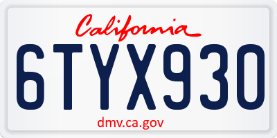 CA license plate 6TYX930