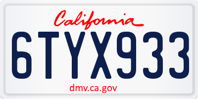 CA license plate 6TYX933