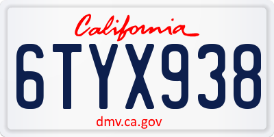 CA license plate 6TYX938